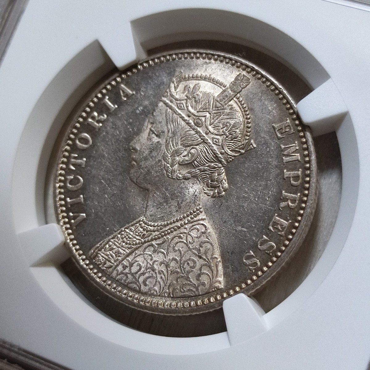 高鑑定 NGC MS62 1917 英領インド ルピー 銀貨 ジョージ5世