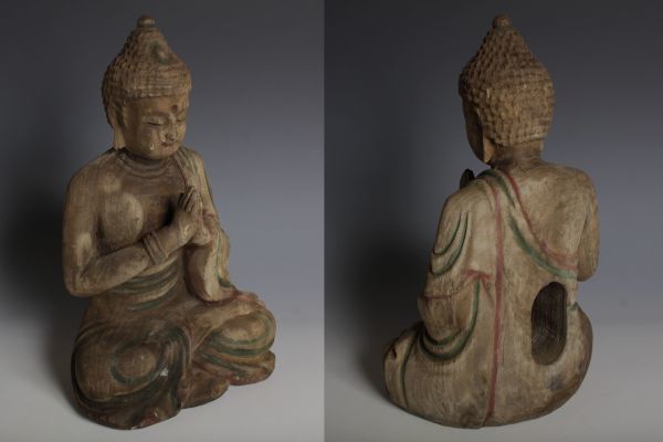 V2113 仏教美術 木彫如来仏 25cm 仏像 佛像 古仏 時代仏_画像2