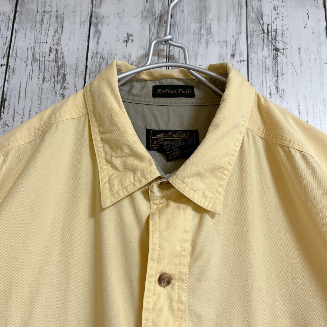 90's エディーバウアー Eddie Bauer 長袖BDシャツ ボタンダウンシャツ XL 黄色系 無地 90年代ヴィンテージ 山タグ HTK1775