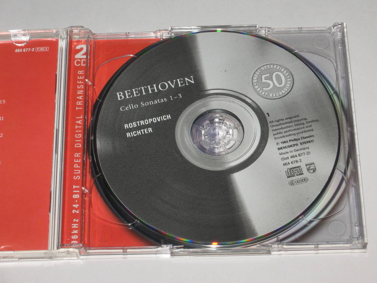 2枚組CD ベートーヴェン:チェロ・ソナタ全集/ムスティスラフ・ロストロポーヴィチ/スヴャトスラフ・リヒテル/PHILIPS/24bit_画像3
