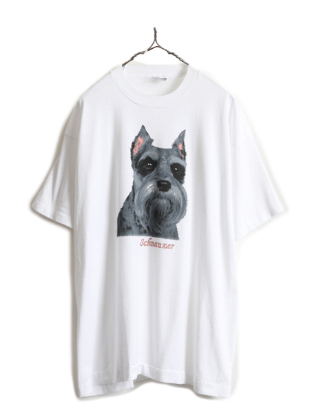 90s USA製 ★ ドッグ イラスト プリント Tシャツ メンズ レディース XL / 90年代 シュナウザー アニマル 動物 犬 アート シングルステッチ