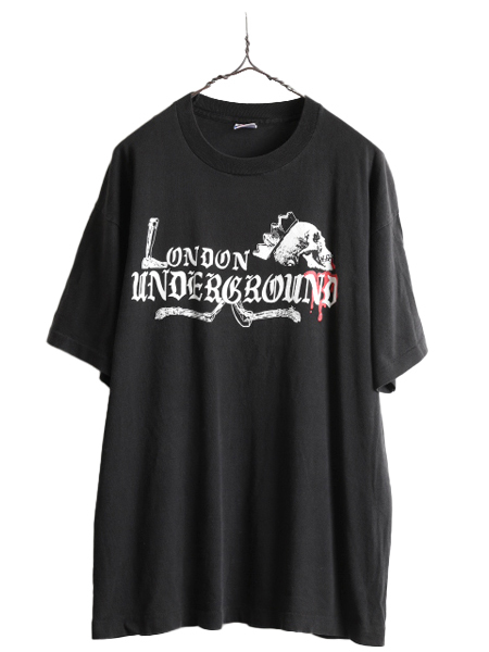 90s USA製 ■ ドクターマーチン スカル イラスト プリント Tシャツ メンズ XL Dr.Martens 90年代 当時物 企業 ドクロ シングルステッチ 黒