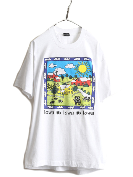 デッドストック 90s USA製 ■ ウシ ブタ アート イラスト プリント Tシャツ ( メンズ XL ) 新品 90年代 アニマル 動物 シングルステッチ 白