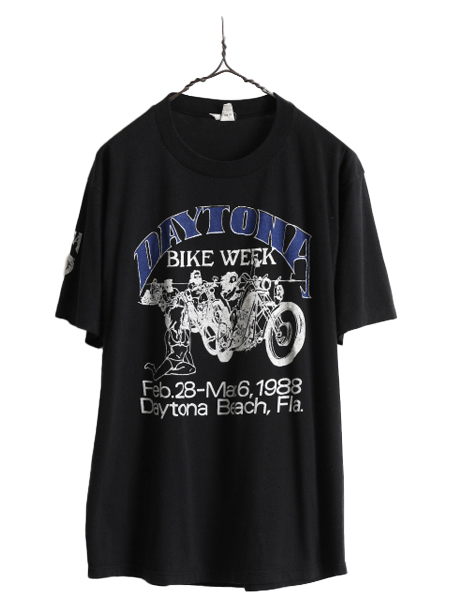 80s USA製 ■ デイトナ ビーチ バイクウィーク イラスト プリント Tシャツ ( メンズ XL ) 80年代 ビンテージ ハーレー シングルステッチ 黒_画像1