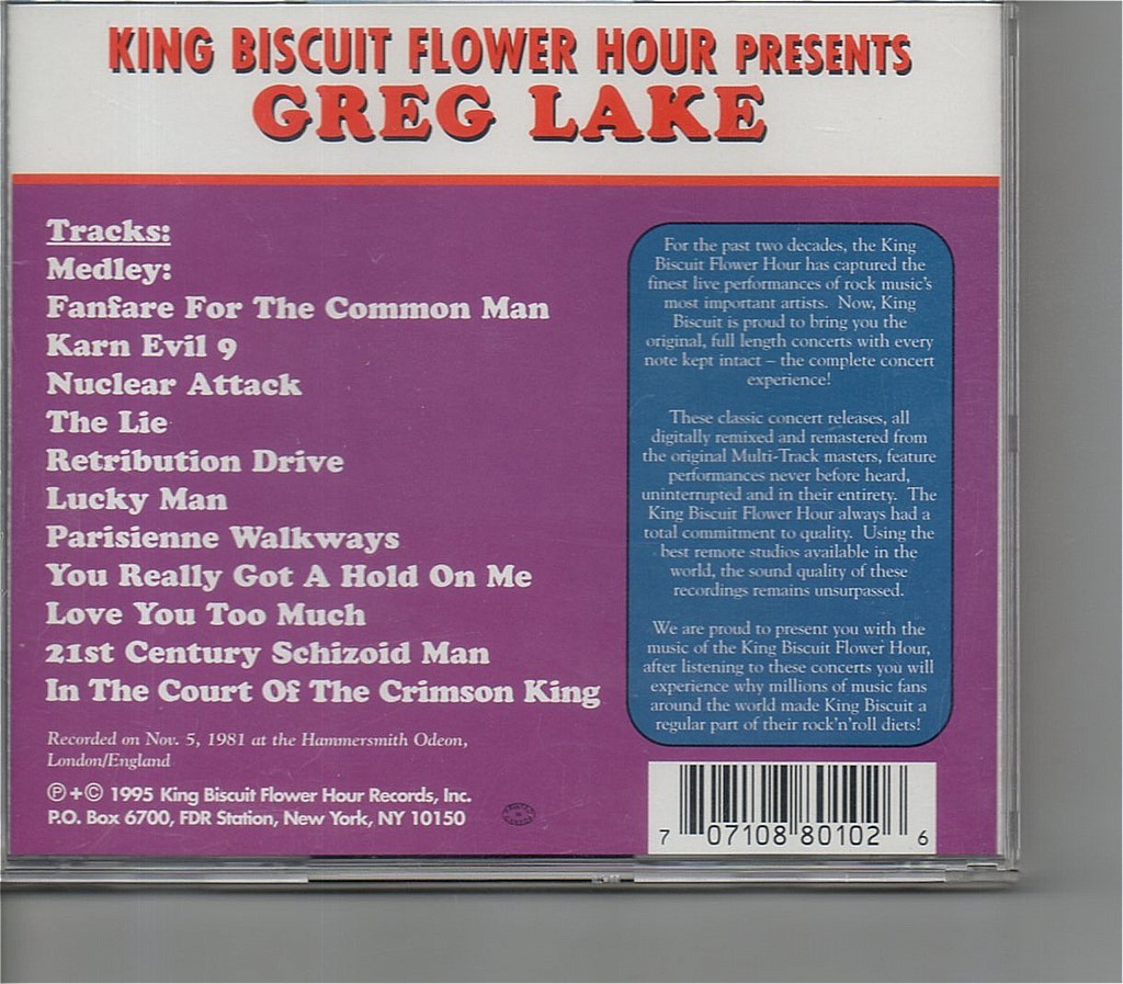 【送料無料】グレッグ・レイク /K.B.F.H. Presents Greg Lake In Concert 【超音波洗浄/UV光照射/消磁/etc.】Live 1981/Gary Moore参加_A bidding agent is available.