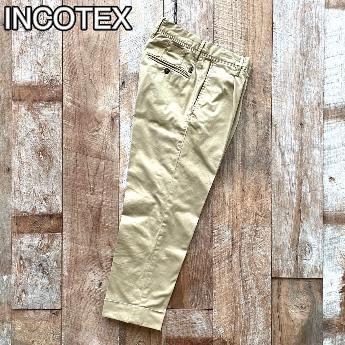 【美品】INCOTEX インコテックス SLACKS ヴィンテージ加工 コットン スラックス パンツ 29 ベージュ BEAMSF取扱_画像1