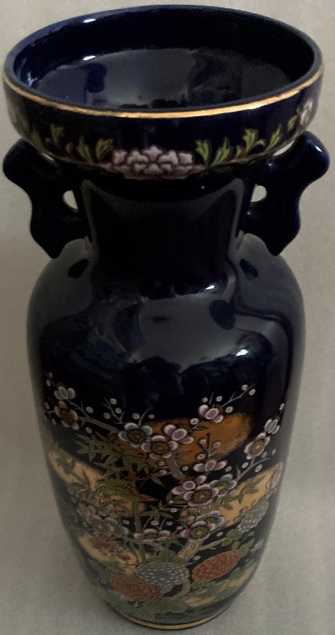 花瓶 花器 陶器 紺色 花鳥風月_画像4