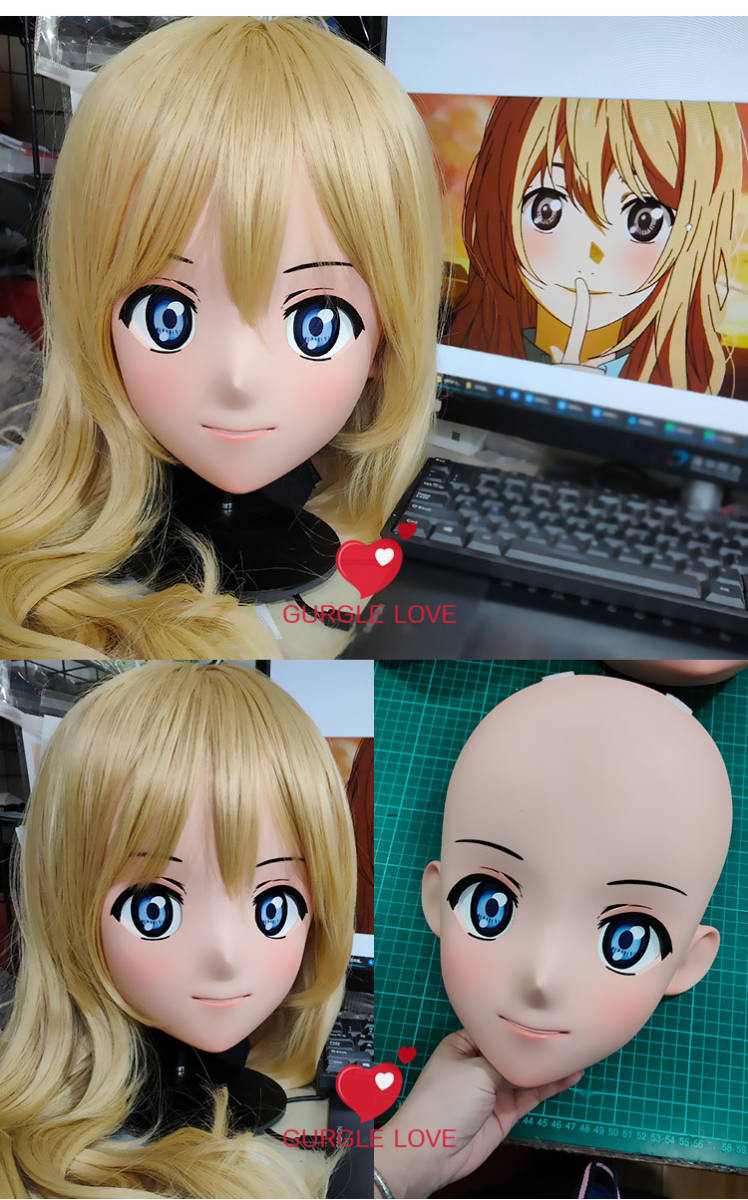 宮園かをり ハーフマスク カツラ/眼球付き ヘッドロリータ人形 樹脂製 コスプレマスク KIGURUMI変身 仮装 着ぐるみ