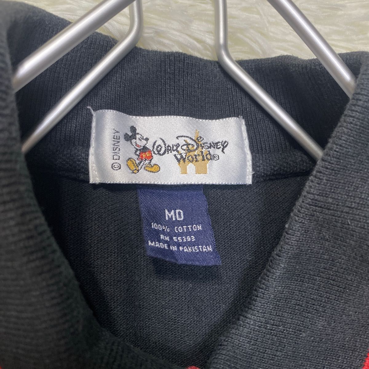 Disney World ミッキーマウス　ミッキーマウス刺繍ロゴ　半袖ポロシャツ　ディズニー　海外古着　黒　ブラック　