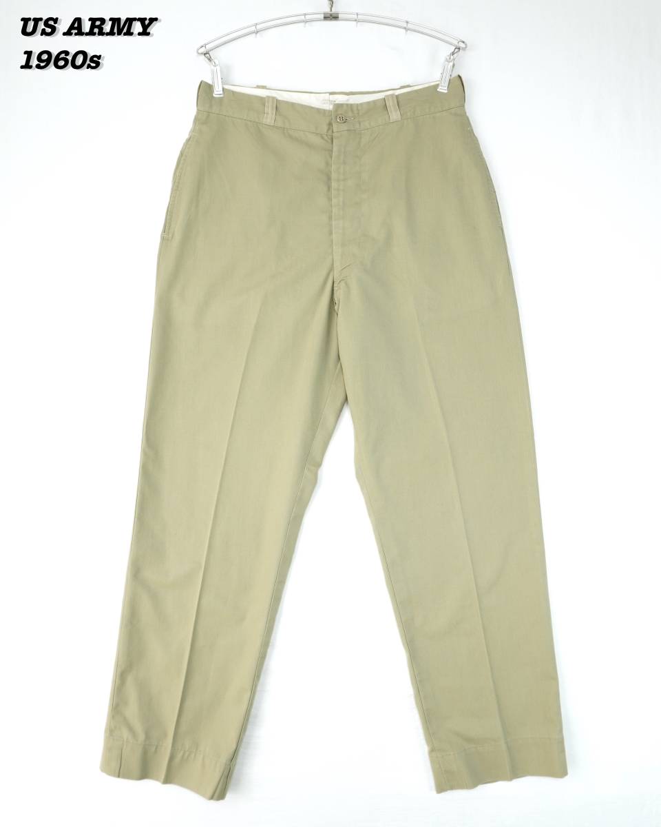 US ARMY TAN CHINO TROUSERS 1965s W32 L31 Vintage アメリカ軍 チノパンツ コットンポリ 1960年代 ヴィンテージ