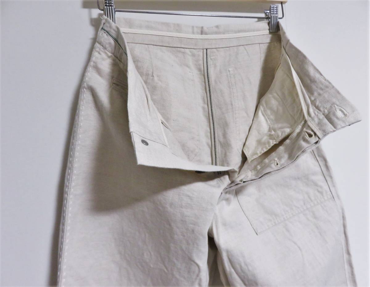 送料無料 定価4.1万 GALERIE VIE コットン リネン パンツ 46 メンズ オフホワイト 日本製 ギャルリーヴィー  TOMORROWLAND トゥモローランド