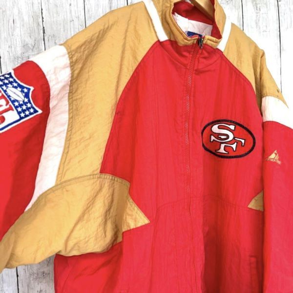 90sヴィンテージ古着　NFL 49ers刺繍ロゴ中綿入りナイロンスタジャン　バーシティジャケット　ゆるダボオーバーサイズ_画像7