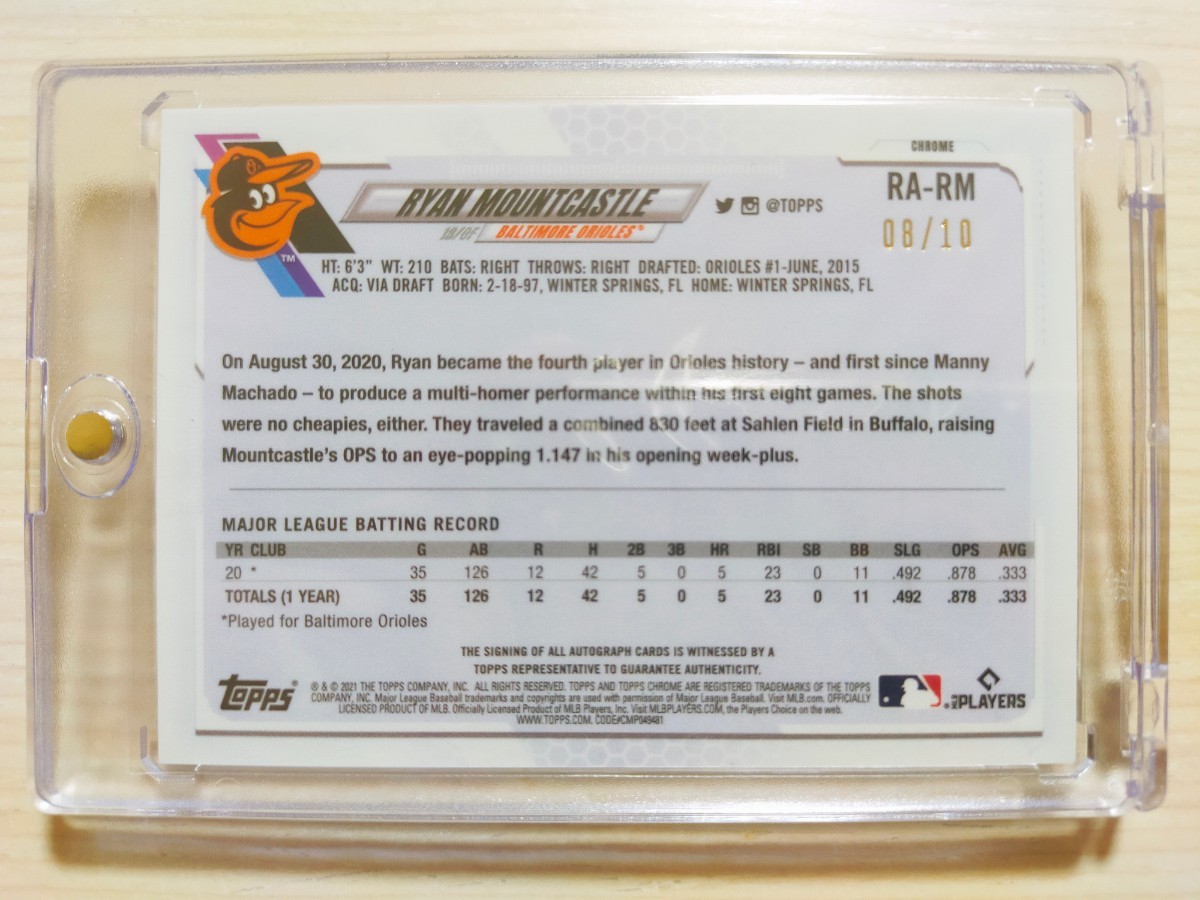 MLB Topps Ryan Mountcastle RC 直筆サイン カード トップス ライアン