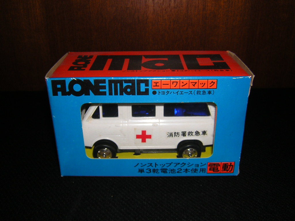  Showa Retro .. игрушка A-one Mac Toyota Hiace машина скорой помощи нераспечатанный товар электрический сделано в Японии старый машина 