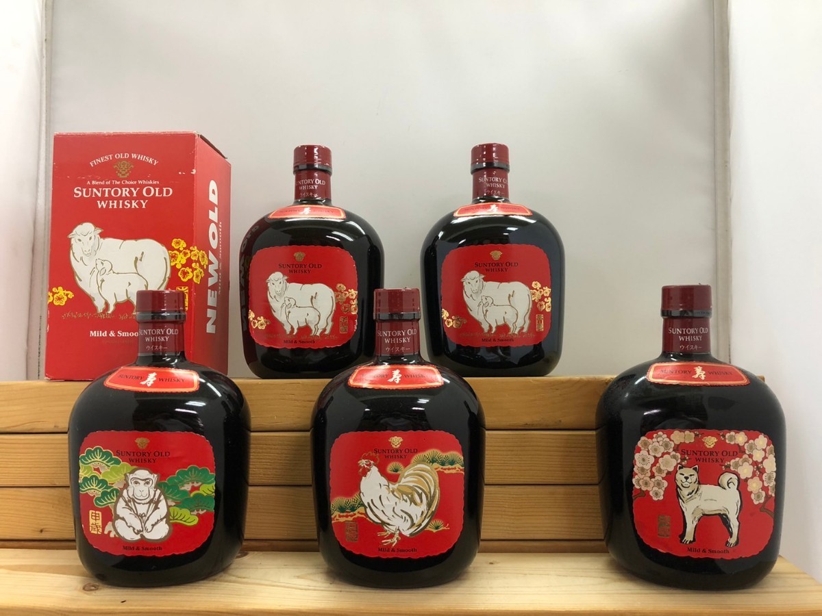 SUNTORY OLD WHSKY 干支 ラベル ５本セット サントリー オールド ウイスキー 未 申 酉 戌 羊 猿 鶏 犬 国産 700ml 40% 未開栓 箱1つ付き_画像1