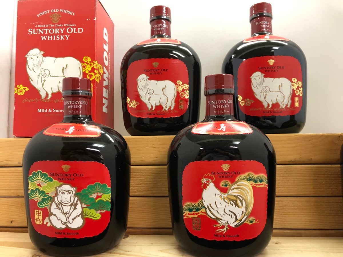 SUNTORY OLD WHSKY 干支 ラベル ５本セット サントリー オールド ウイスキー 未 申 酉 戌 羊 猿 鶏 犬 国産 700ml 40% 未開栓 箱1つ付き_画像2