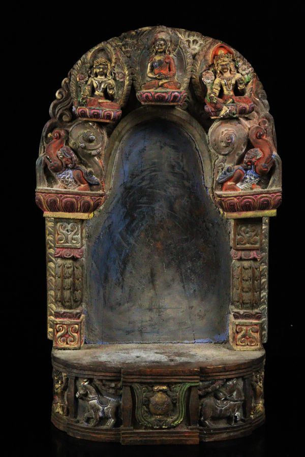 時代 仏教美術 木彫額 / チベット 高さ43cm ガンダーラ 観音 佛 唐物