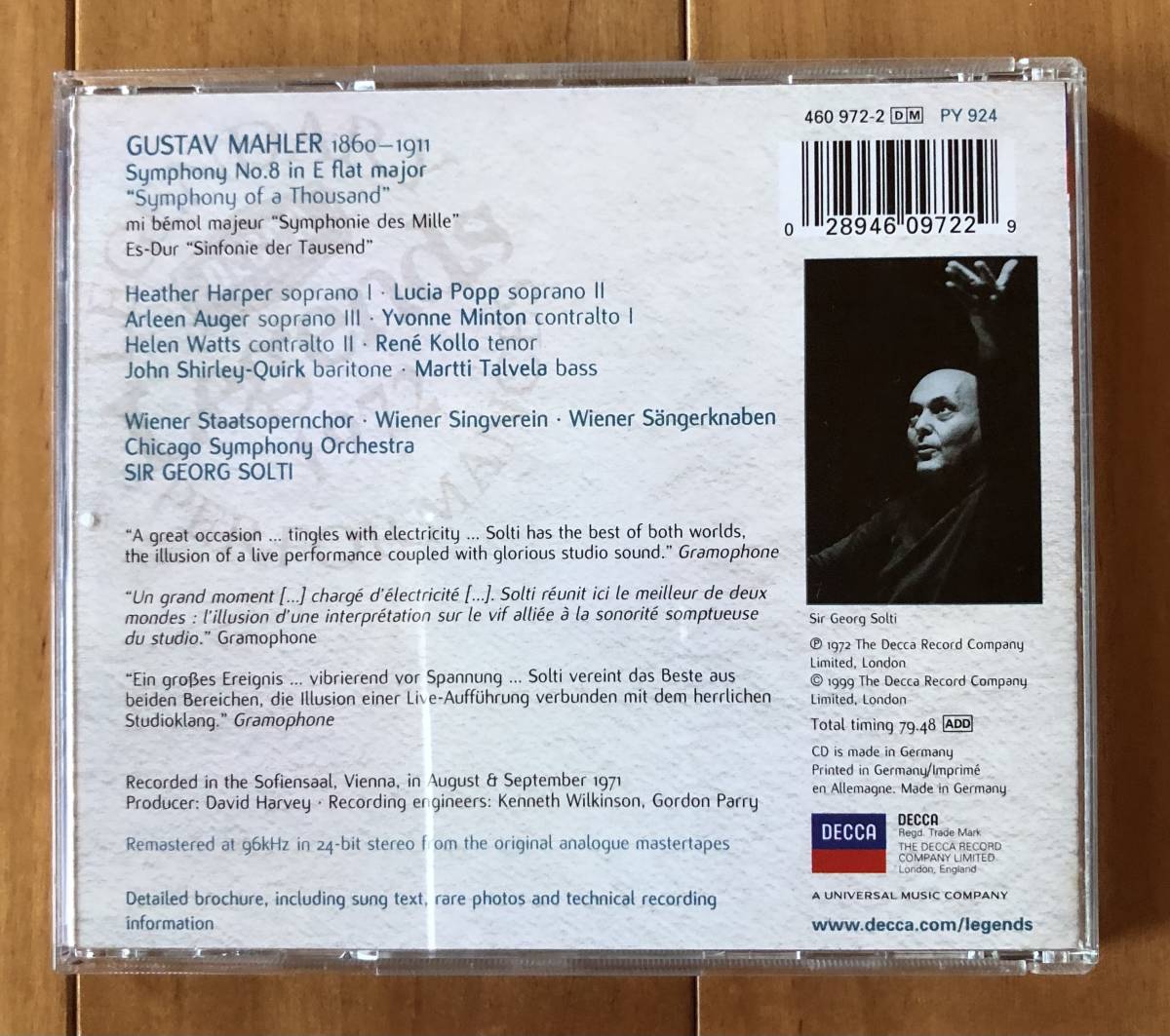 CD-July / Decca Records /Harper, Popp, Auger, Minton, Solti・Chicago SO / MAHLER_Symphony No.８ (Symphony of a Thousand)　