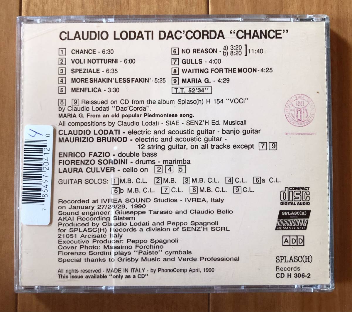 CD-July / 伊 SPLASC Records / CLAUDIO LODATI DAC'CORDA / "CHANCE"_画像2