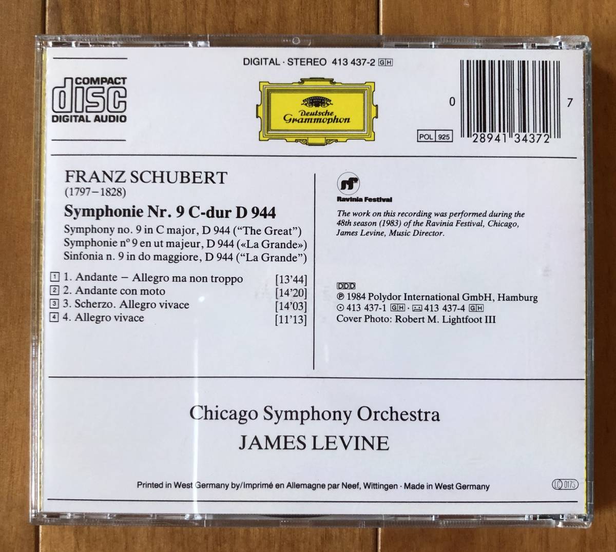 CD-July / ドイツグラモフォン / James Levine・Chicago Symphony Orchestra / SCHUBERT_Symphonie Nr.9 C-dur D944 _画像2