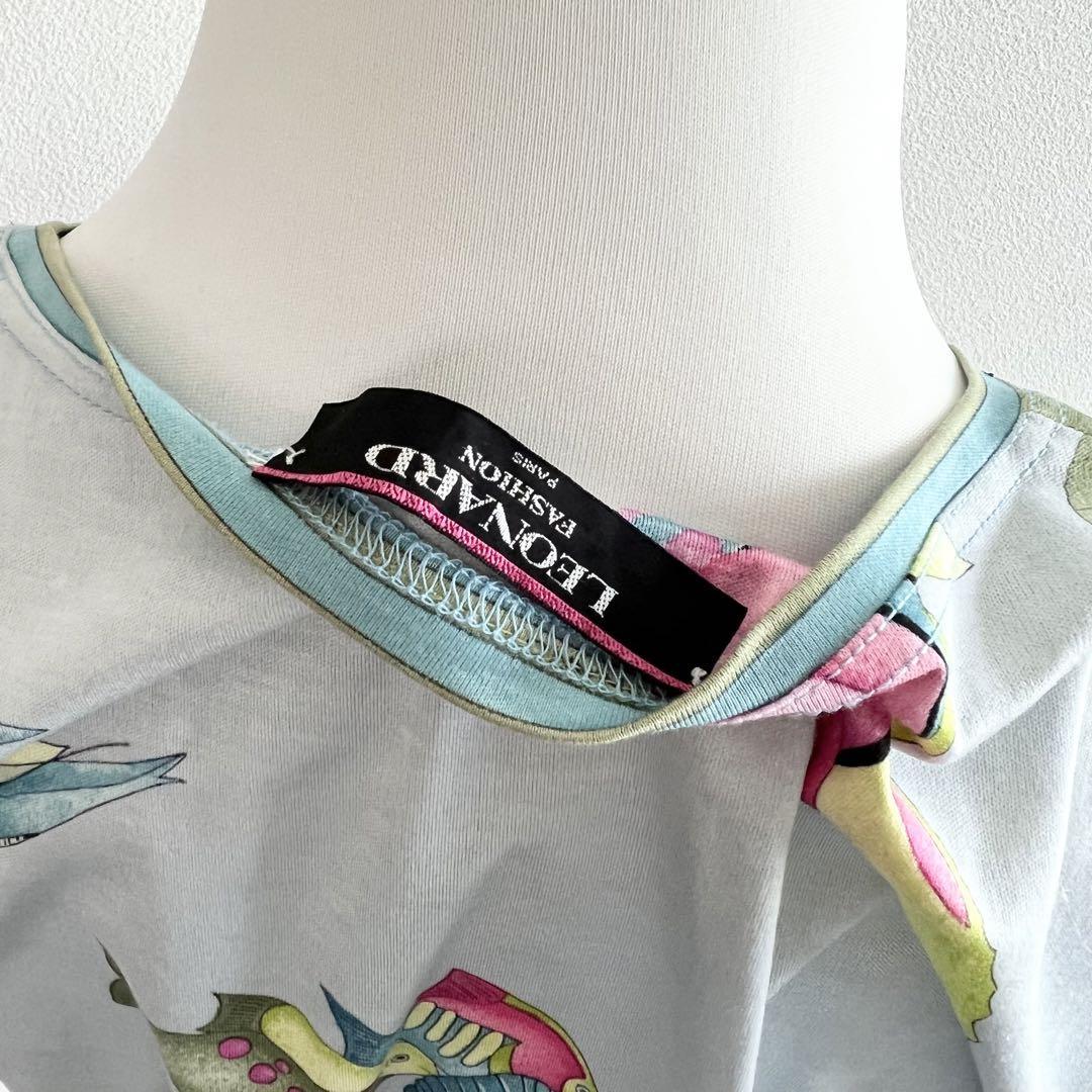 LEONARD レオナール ファッション 半袖 カットソー Tシャツ 総柄 海 魚 
