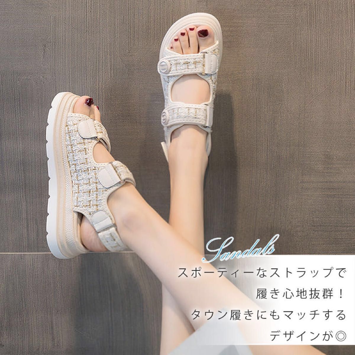 【大人気♡厚底で夏が楽しくなる♪】CHANEL サンダル 25A CHANEL 風 マーク サンダル スポーツサンダル 大きいサイズ 25cm