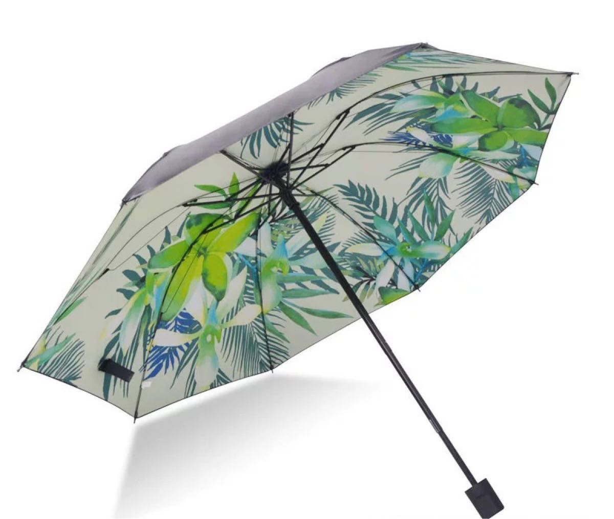 セール　折りたたみ傘 晴雨兼用 花柄 葉っぱ　UVカット 耐風 撥水 即発送　レディース　みどり　グリーン