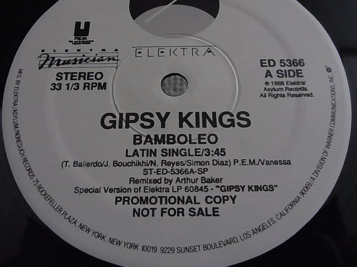 US-Promo12' Gipsy Kings/Bamboleo *Remixed by Arthur Baker　　*ジャケ左上カットアウト有_画像3