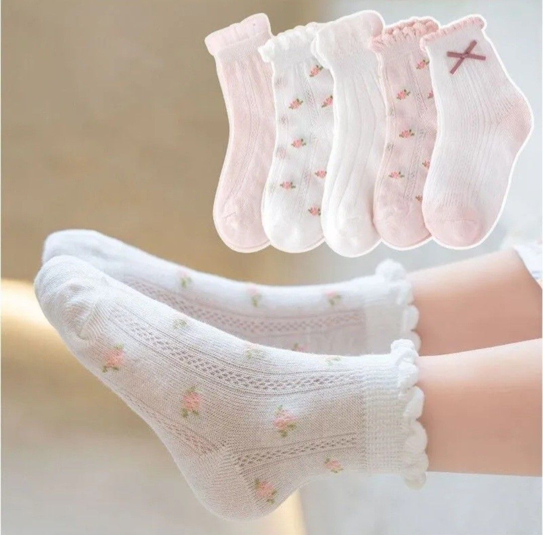 靴下 子供用 ５セット ソックス 韓国 まとめ売り ピンク 白 