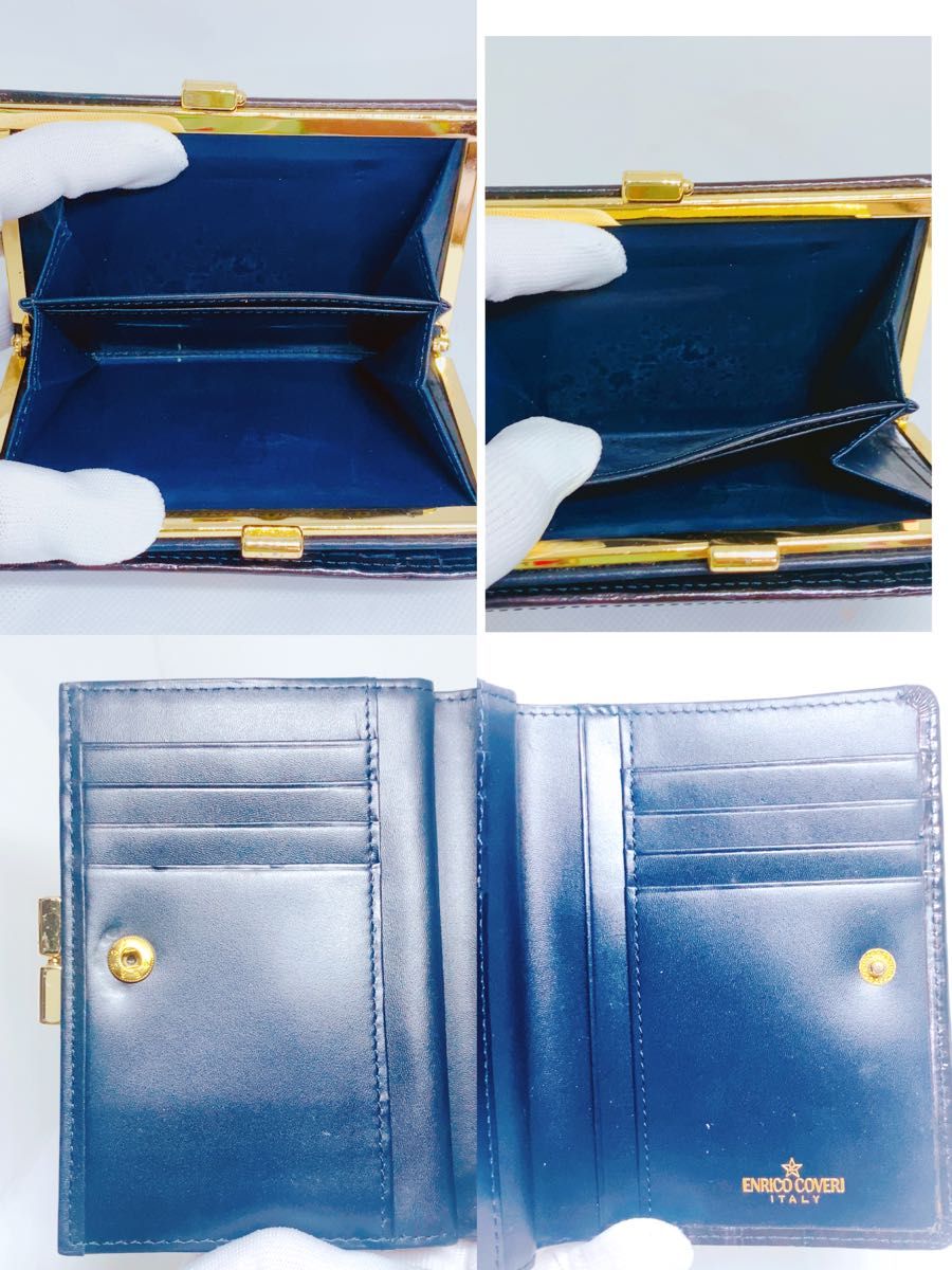 未使用 エンリココベリ 2つ折り財布 アメジストパープル イタリア がま口 二つ折り財布 折財布 ENRICO COVERI