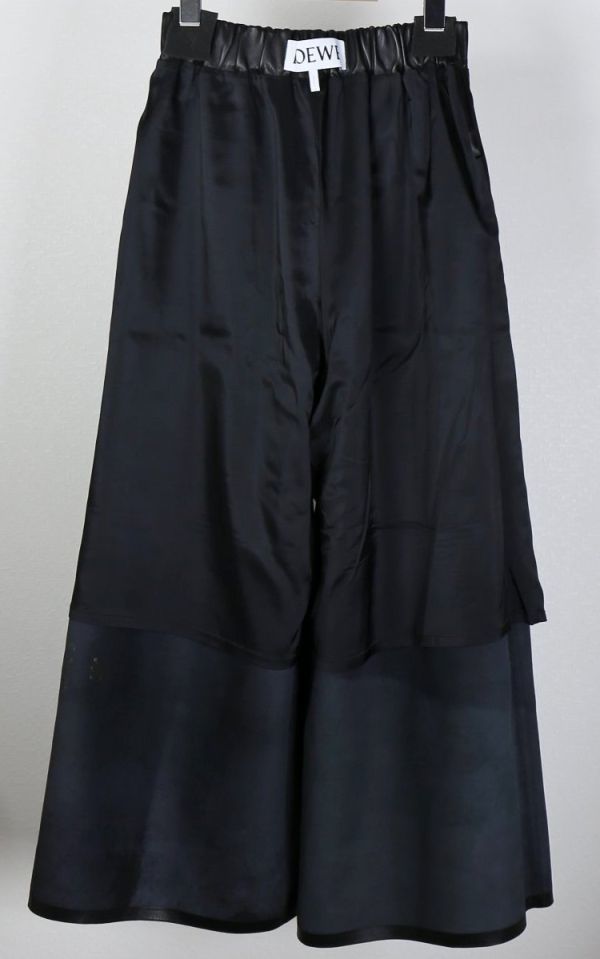 LOEWE Cropped elasticated trousers in nappa black ロエベ クロップド レザー トラウザーズ XS b6911の画像7