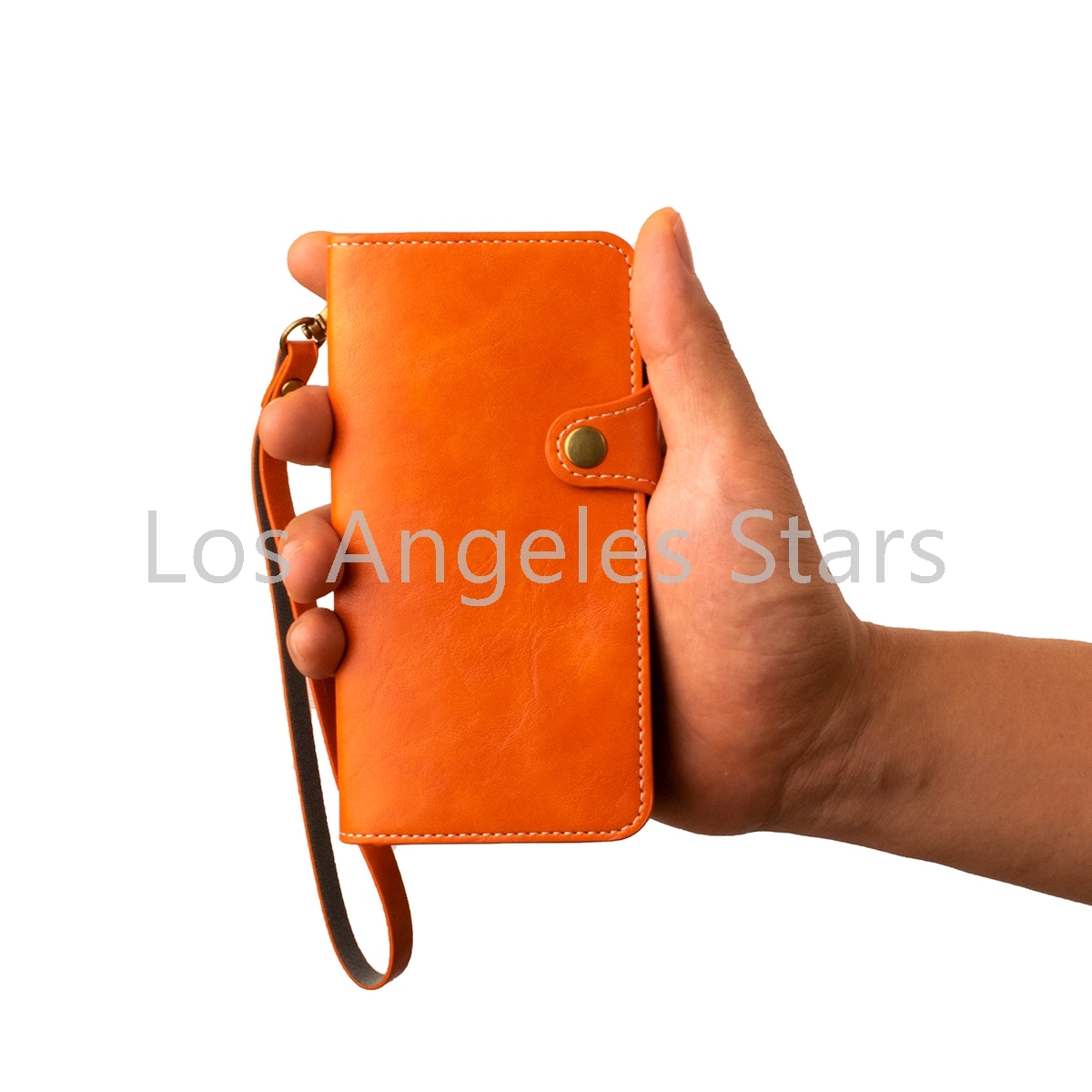 iPhone8Plus 8plus ケース ストラップ レザー カバー 革 手帳型 オレンジ キャメル 茶色 ボタン式 _画像6