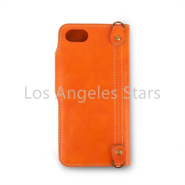 iPhone8Plus 8plus ケース ストラップ レザー カバー 革 手帳型 オレンジ キャメル 茶色 ボタン式 _画像4