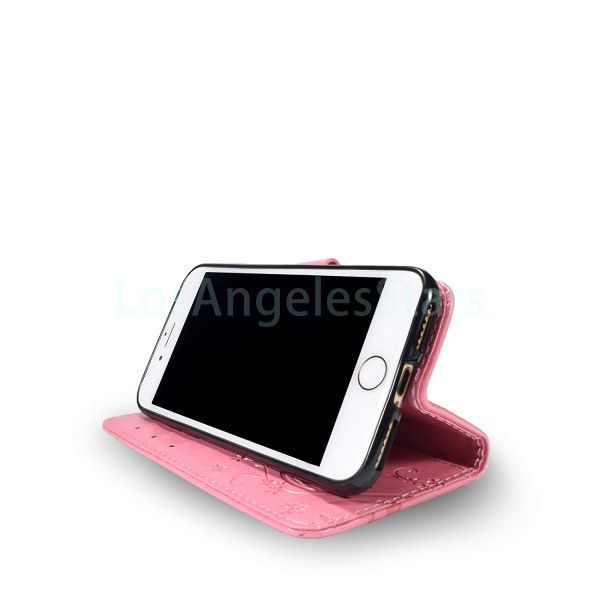 iPhoneX アイフォンX アイフォーンX アイホンX ケース 手帳型 レザー 可愛い お洒落 革 送料無料 桃色 ピンク 花柄 手帳 人気 激安 pink_動画を見る時に便利なスタンド機能付き
