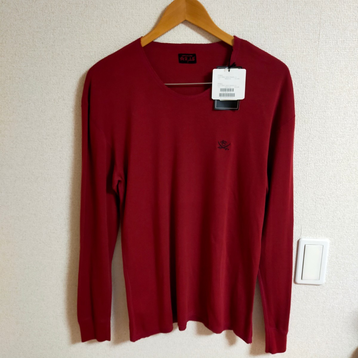 新品未使用タグ付き R.J.B the flat head フラットヘッド TF301L CREW-NECK FRAISE L/S クルーネック ロングTシャツ 長袖 42(XL) ワイン_画像1