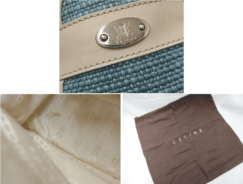 CELINE セリーヌ ストロー×レザー ブルー ハンドバッグ /B6887