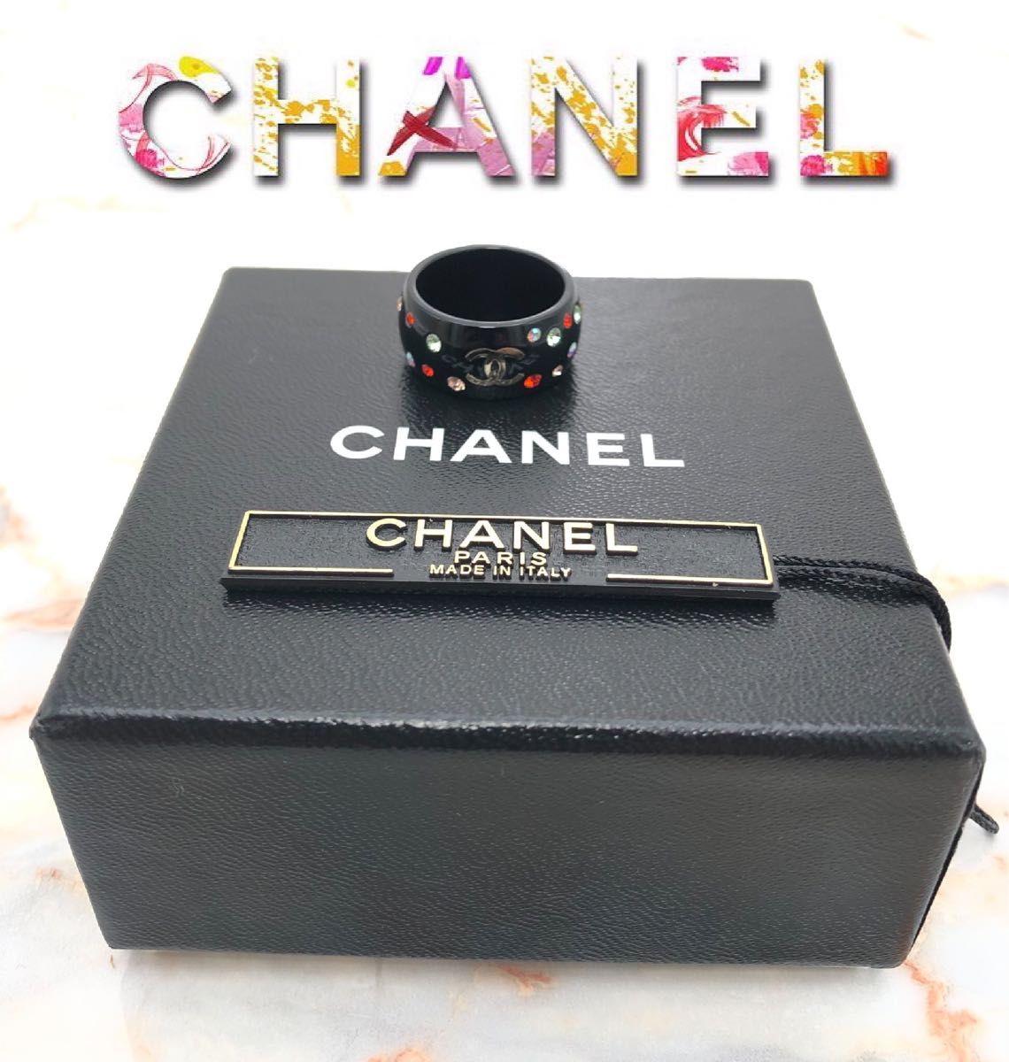 CHANEL シャネル ココマークラインストーン プラスチックリング CHANEL シャネル ココマークラインストーン プラスチックリング
