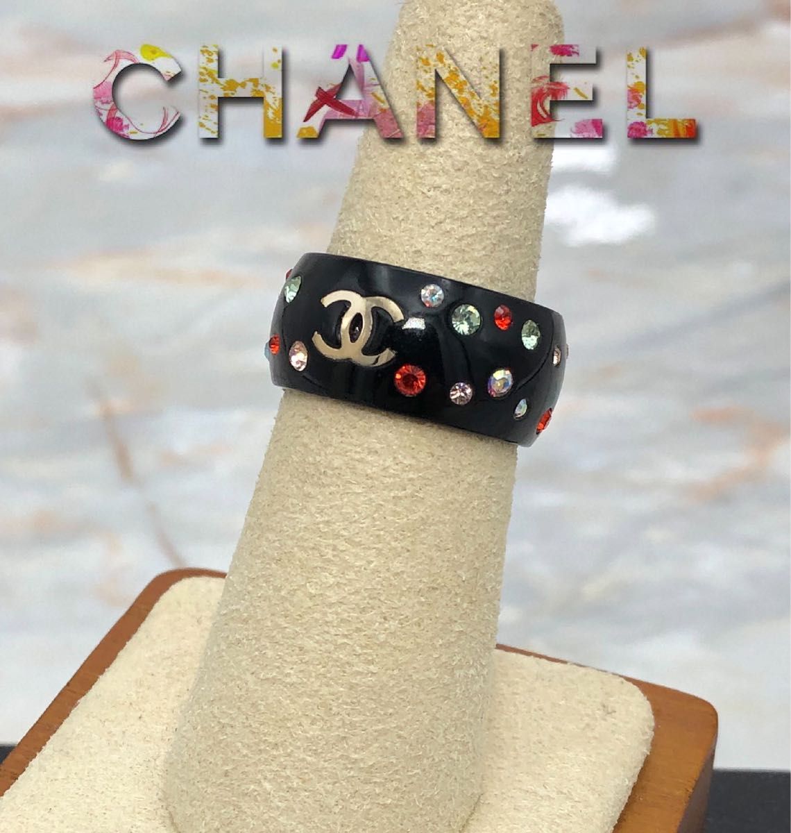 CHANEL シャネル ココマークラインストーン プラスチックリング CHANEL シャネル ココマークラインストーン プラスチックリング