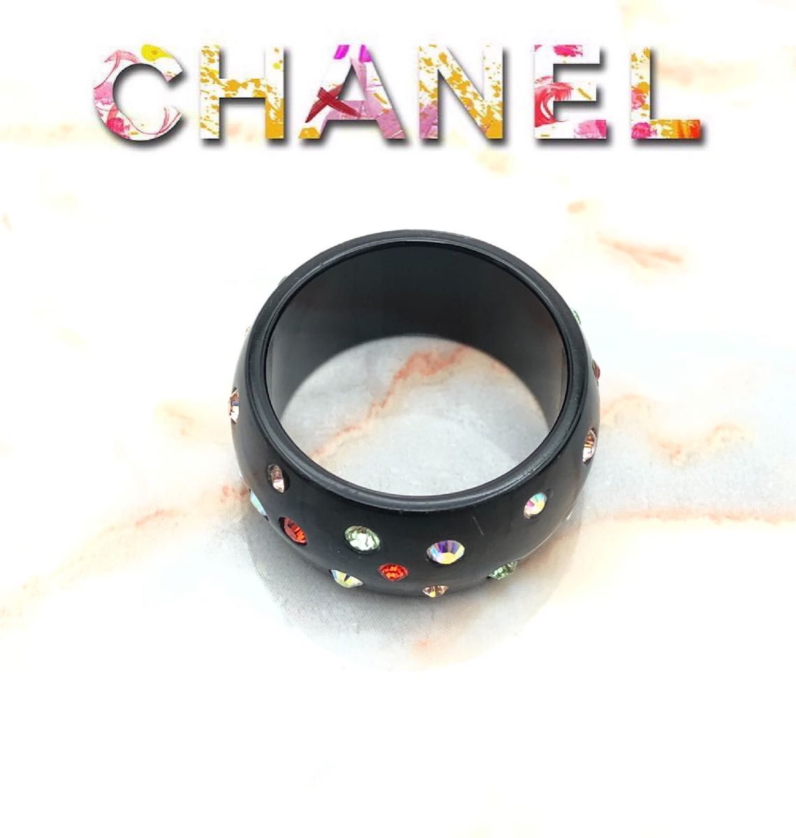 CHANEL シャネル ココマークラインストーン プラスチックリング CHANEL シャネル ココマークラインストーン プラスチックリング