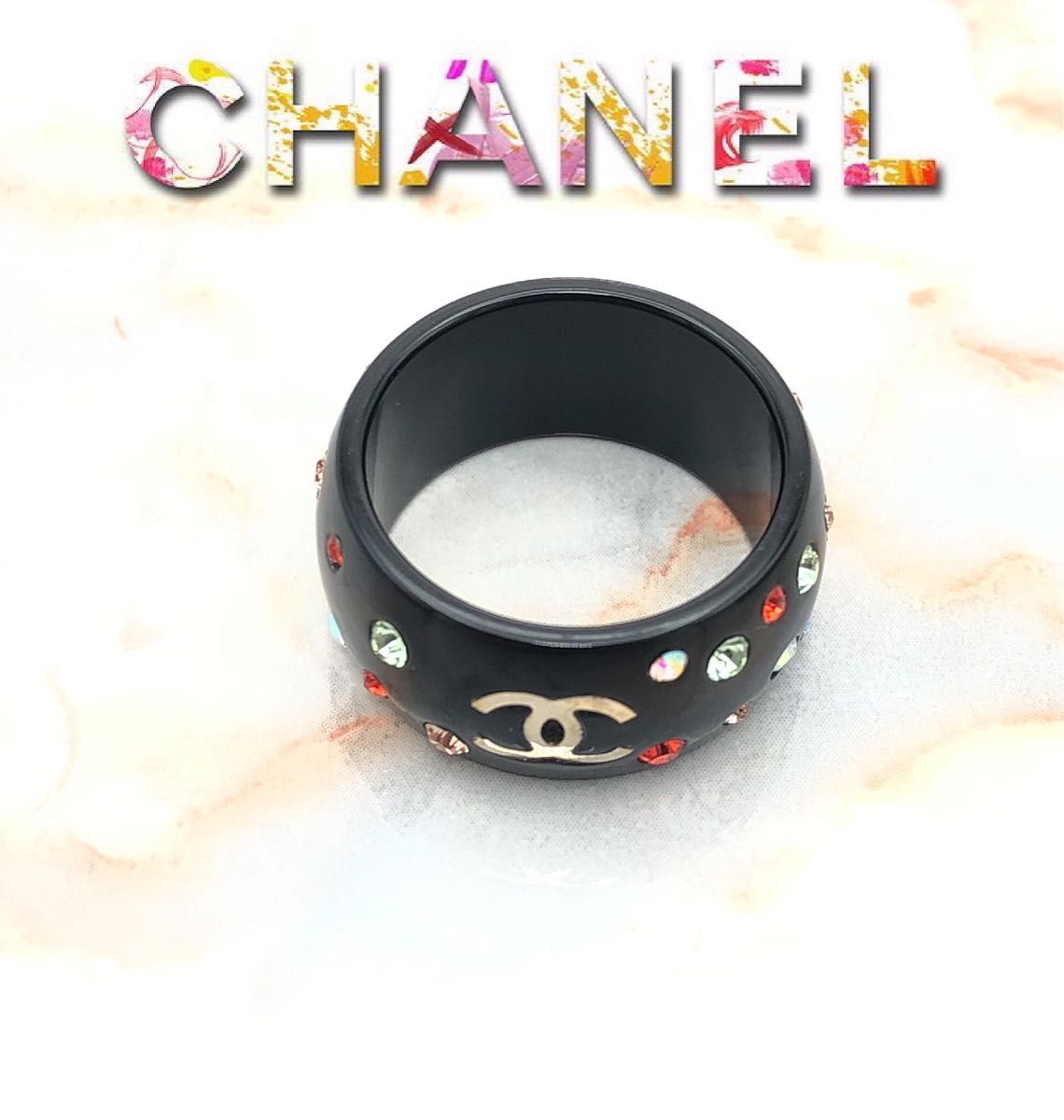 CHANEL シャネル ココマークラインストーン プラスチックリング CHANEL シャネル ココマークラインストーン プラスチックリング