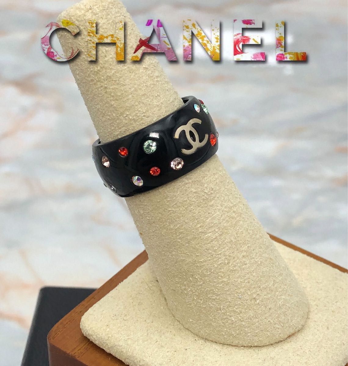 CHANEL シャネル ココマークラインストーン プラスチックリング CHANEL シャネル ココマークラインストーン プラスチックリング
