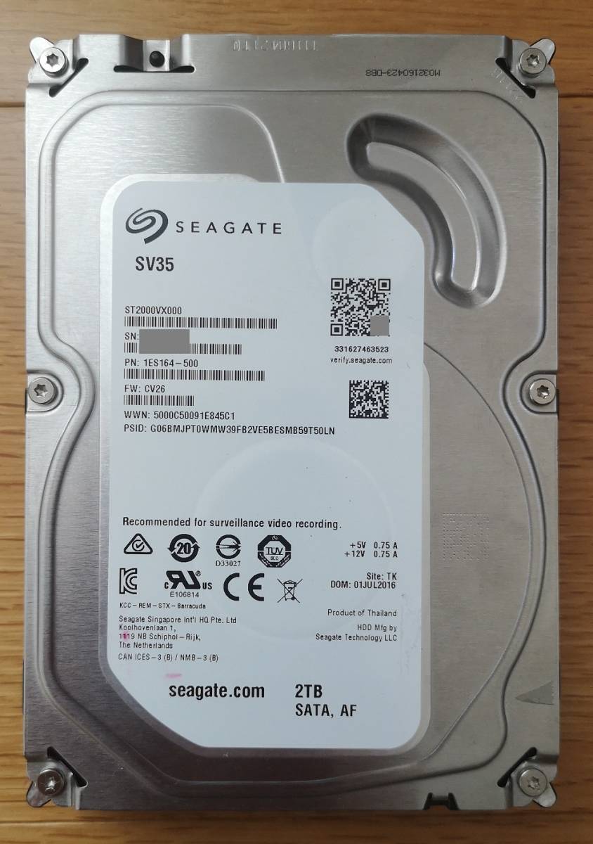 ★3.5" HDD Seagate SV35 ST2000VX000 2TB SATA 7200rpm 良品 (２)_画像1
