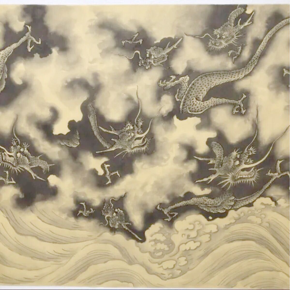 中国古美術模写 肉筆絹絵 絹本水墨画 宋代雲龍図絵巻 古画 文化財模写