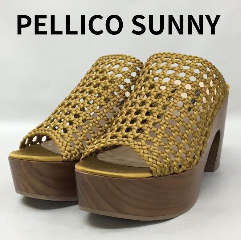 PELLICO SUNNY ペリーコ サニー 美品 サンダル 厚底 メッシュ 木 ブラウン ウェッジソール ハイヒール お洒落 