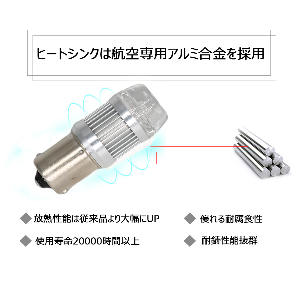 LEDバルブ S25シングル ピン角180度 ホワイト DC12V/24V兼用 6W 無極性 拡散レンズ OSRAM3030チップ 21連 2本 90日保証[M便 0/1]_画像3