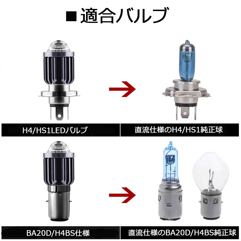 LEDヘッドライト バイク H4/HS1 Hi/Lo DC9V～80V 1400ルーメン 6000K ホワイト CSP3570チップ 集光レンズ 単品 1本 1年保証の画像9