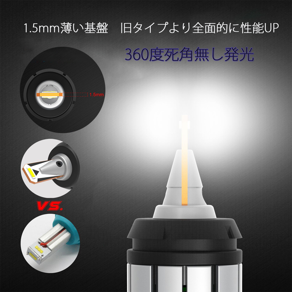 LEDバックランプ S25ピン角180度 DC12V 5000ルーメン 6000K ホワイト 無極性 バルブ 2本セット 1年保証_画像4