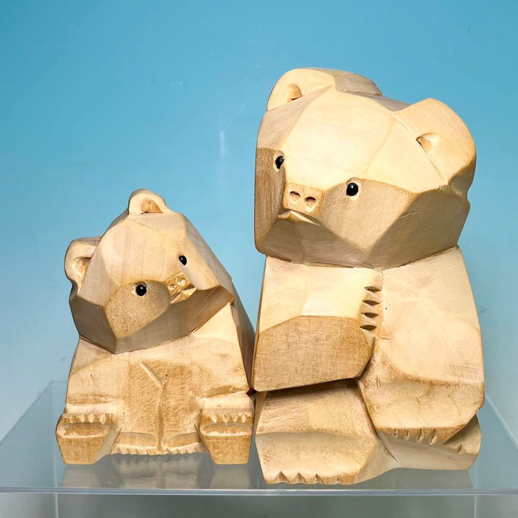 ☆ 北海道 皇室献上品 大和正幸 作品 白カット 親子熊 郷土玩具 熊 木彫りの熊 木彫り熊