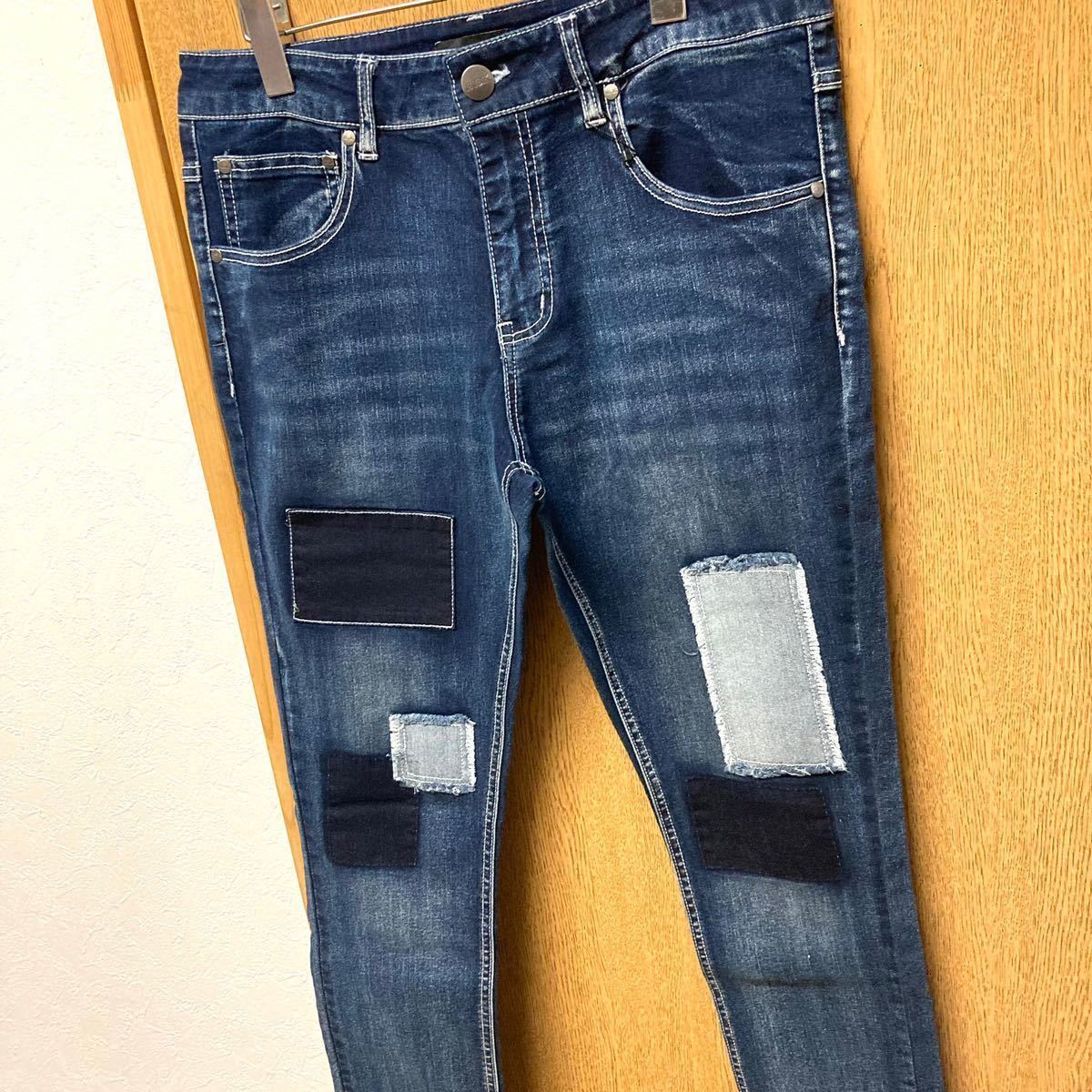 ヤフオク! - パッチワークデニムパンツ Mサイズ インディゴ色 新品 ス...