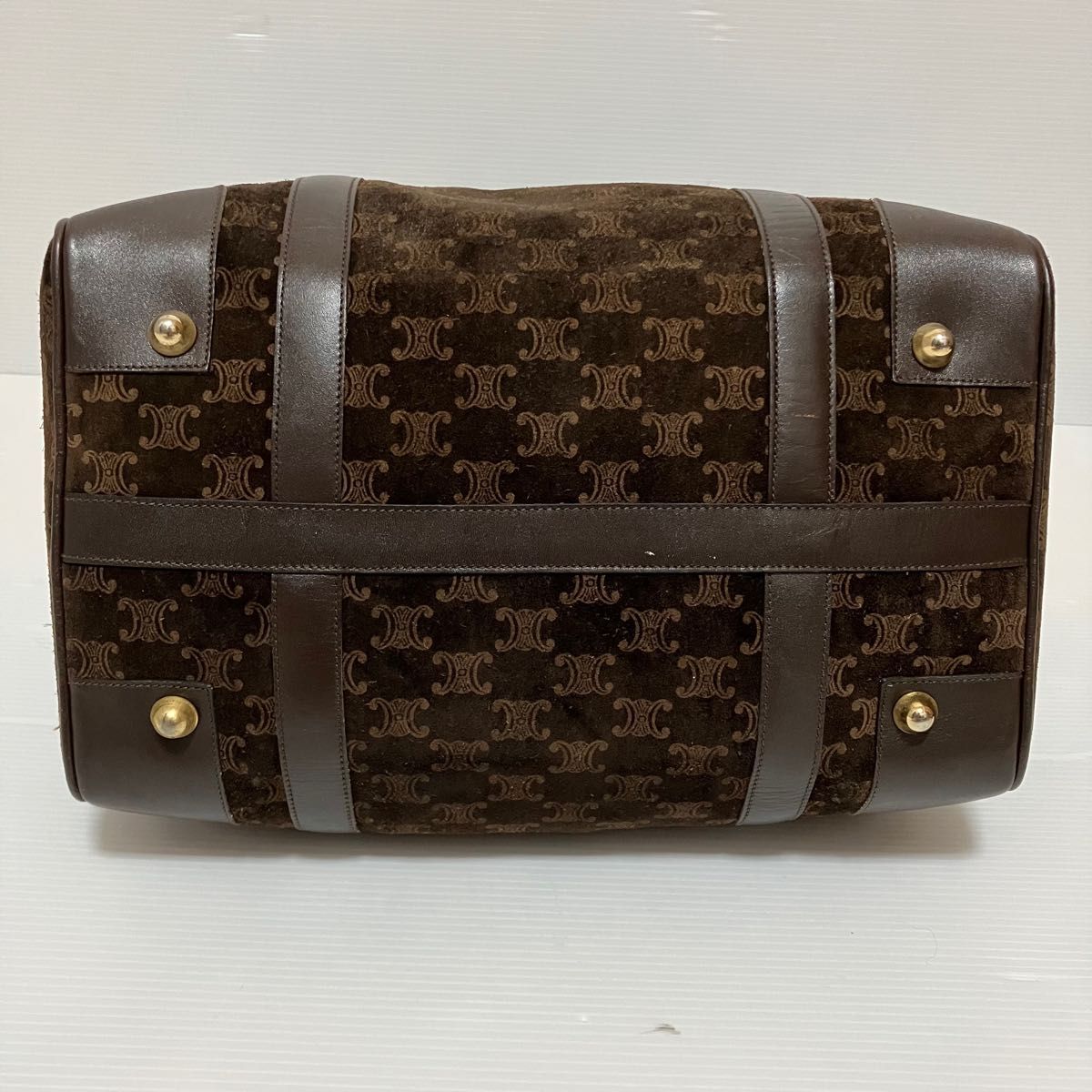 希少!CELINE セリーヌ ミニボストンバッグ オールドセリーヌ スエード レザー トリオンフ マカダム ダークブラウン